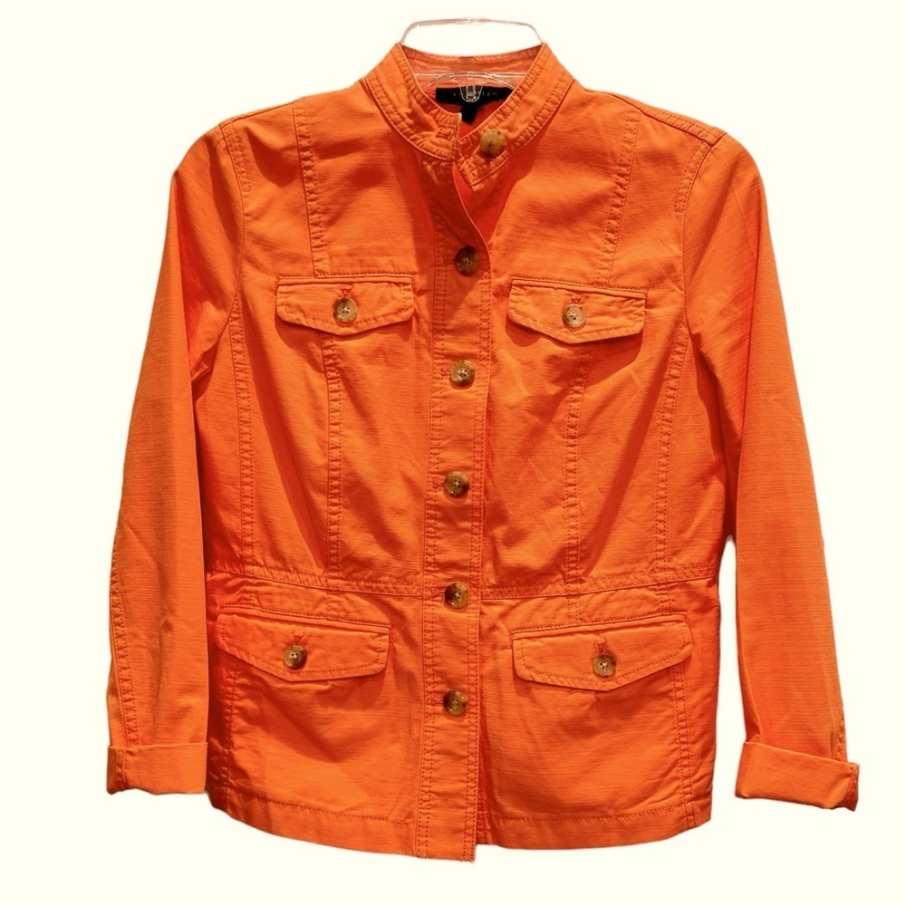 Talbots Petites Jacket Orange Button Up High Coll… - image 2